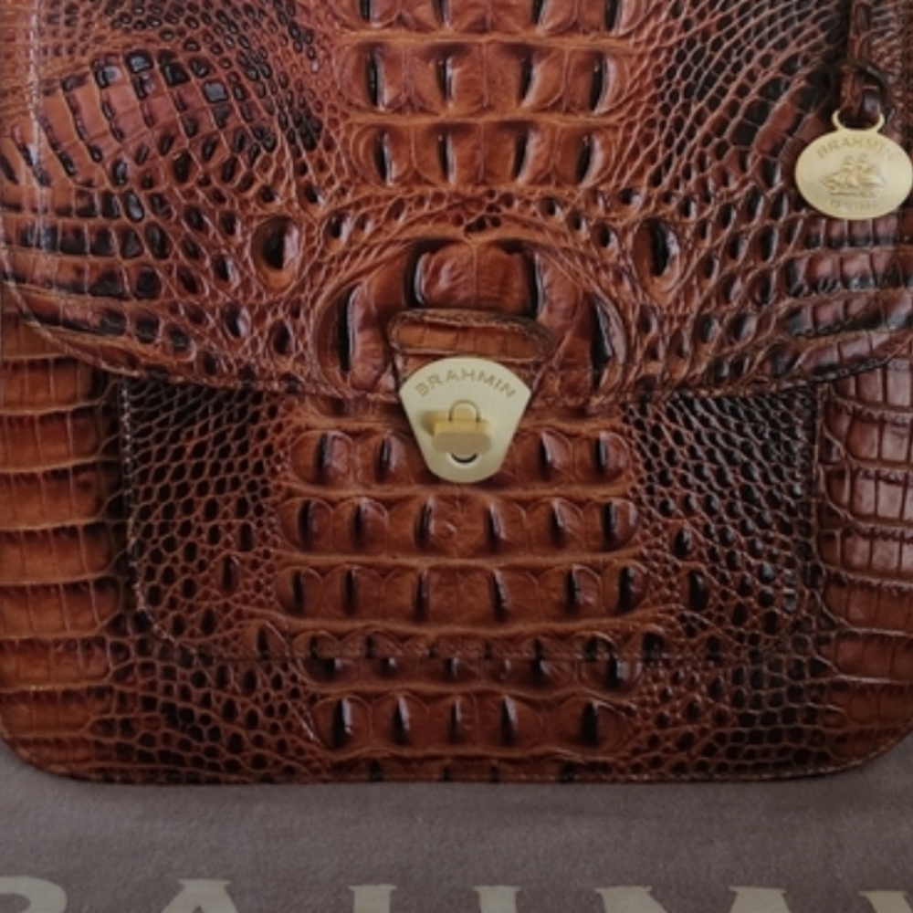 Brahmin Tan Crocodile Embossed Satchel